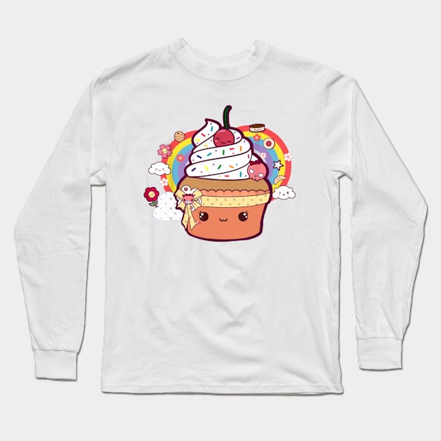 Cute Kawaii Chibi Cupcake Funny Foodie Long Sleeve T-Shirt by Wolfek246